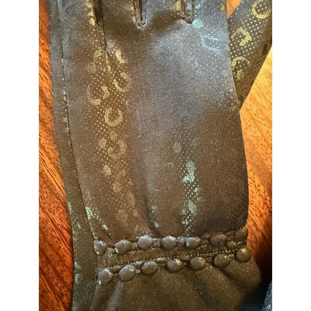 Black Fashion Gloves with Shinny Animal Print Appliquee. Size L. New without tag